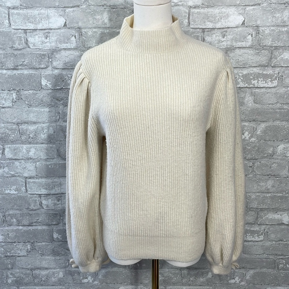 Anthropologie Cream Ribbed Mocneck Sweater